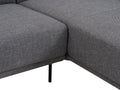 Close-up of Livia Grey Scandi Modern Sectional with soft Linsey fabric and sleek metal legs.