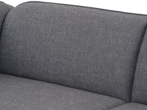 Close-up of Livia Grey Scandi Modern Sectional with durable Linsey fabric and sleek metal legs.