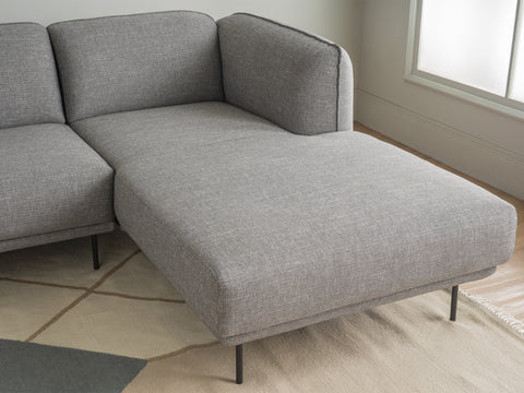 Livia Grey Scandi Modern Sectional with soft Linsey fabric and metal legs, ideal for contemporary living spaces.
