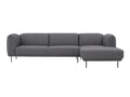 Livia Grey Scandi Modern Sectional, charcoal grey L-shape sofa with Linsey fabric and metal legs, minimalist and contemporary style