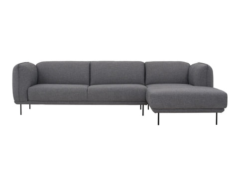 Livia Grey Scandi Modern Sectional, charcoal grey L-shape sofa with Linsey fabric and metal legs, minimalist and contemporary style