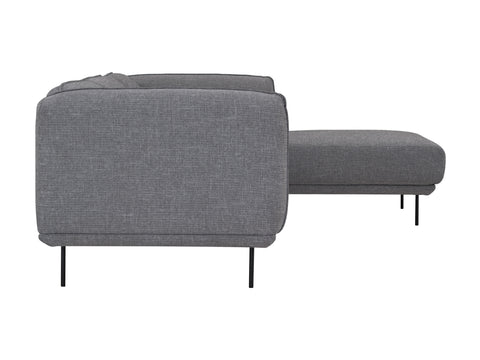 Side view of Livia Grey Scandi Modern Sectional with sleek metal legs, showcasing its modern minimalism and charcoal grey color.