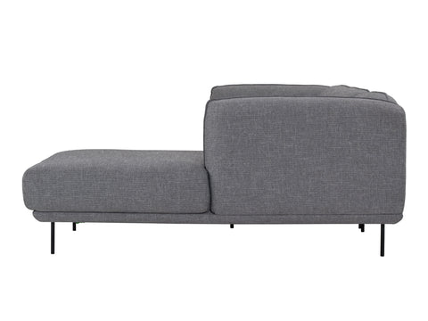 Side view of Livia Grey Scandi Modern Sectional with charcoal upholstery and metal legs.