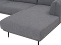 Close-up of Livia Grey Scandi Modern Sectional in charcoal fabric, featuring sleek metal legs and a contemporary L-shape design.
