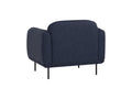 Back view of Livia Navy Blue Firm Accent Chair with black metal legs.