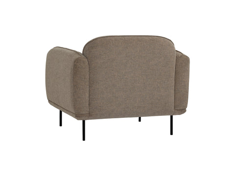 Livia Beige Firm Accent Chair with Linsey fabric and black metal legs, rear view