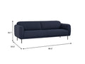 Livia Navy Blue 3 seater Extra Firm Sofa with dimensions 89.3" x 34.2" x 30.7", featuring sleek black metal legs.