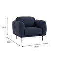 Livia Navy Blue Firm Accent Chair with black metal legs, dimensions 30.7x34.2x39.7 inches, featuring deep toned Linsey fabric.