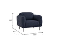 Livia Navy Blue Firm Accent Chair with black metal legs, dimensions 30.7x34.2x39.7 inches, featuring deep toned Linsey fabric.