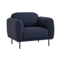 Livia Navy Blue Firm Accent Chair with Linsey fabric and black metal legs.