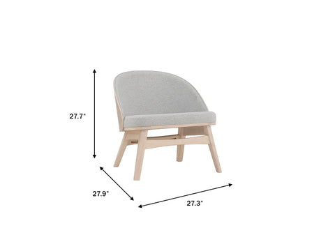 Lucca Modern Barrel Armless Chair - Grey with dimensions 27.7x27.3 inches, featuring a rounded back and wooden frame.