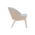 Side view of Lucca Modern Barrel Armless Chair in grey with wooden frame and textured upholstery.