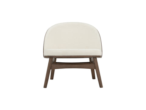 Lucca Modern Barrel Armless Chair with cream upholstery and wooden frame, inspired by mid-century design, adding elegance to any space.