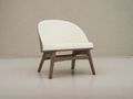 Lucca Modern Barrel Armless Chair with chestnut frame and cream upholstery
