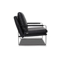 Luna Modern Leather Black Accent Chair with sleek design and premium semi-aniline leather upholstery side angle..