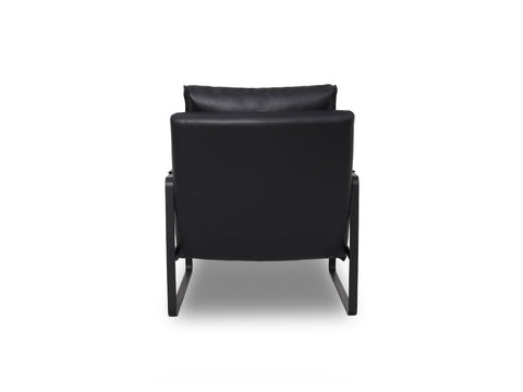 Luna Modern Leather Black Accent Chair with sleek design and premium semi-aniline leather upholstery back angle..