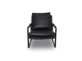 Luna Modern Leather Black Accent Chair with sleek design and premium semi-aniline leather upholstery front angle..