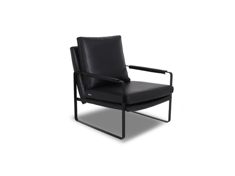 Luna Modern Leather Black Accent Chair with sleek design and premium semi-aniline leather upholstery.
