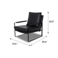 Luna Modern Leather Black Accent Chair with sleek design and premium semi-aniline leather upholstery dimensions.