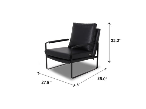 Luna Modern Leather Black Accent Chair with sleek design and premium semi-aniline leather upholstery dimensions.