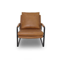 Luna Modern Leather Tan Accent Chair front angle with sleek design and premium semi-aniline leather upholstery.