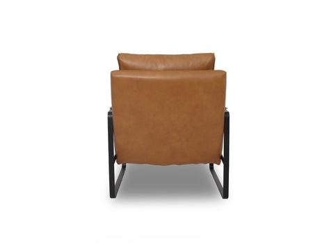Luna Modern Leather Tan Accent Chair back angle with sleek design and premium semi-aniline leather upholstery.