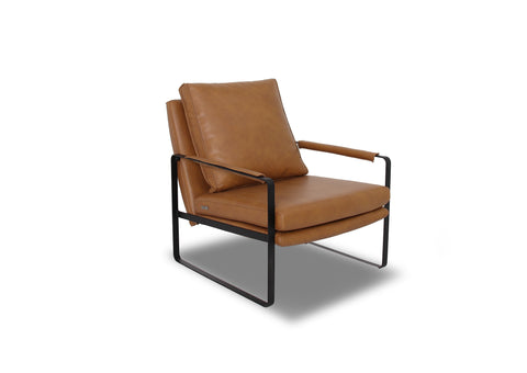 Luna Modern Leather Tan Accent Chair with sleek design and premium semi-aniline leather upholstery.