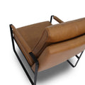 Luna Modern Leather Tan Accent Chair showcasing premium leather upholstery and sleek black metal frame.