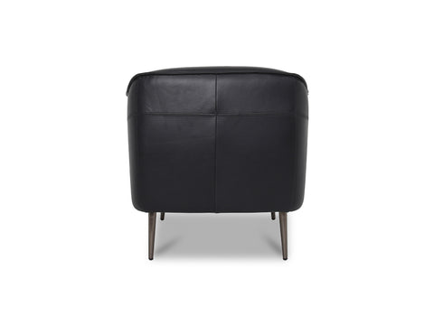 Lusso vintage black leather lounge chair back view showcasing premium craftsmanship and elegant design.