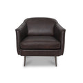 Lusso Vintage brown leather lounge chair with sleek silhouette and slender metal legs.
