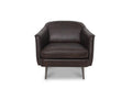 Lusso Vintage brown leather lounge chair with sleek silhouette and slender metal legs.