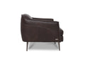 Lusso Vintage brown leather lounge chair showcasing sleek silhouette and slender metal legs from the side.