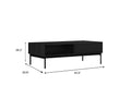Marcello Black Rectangular Coffee Table with dimensions showing sleek design and storage features.