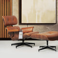 Meseo Cognac Lounge Chair and Ottoman in vintage-inspired semi-aniline leather, mid-century modern design for luxury and comfort.