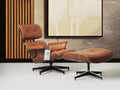 Meseo Cognac Lounge Chair and Ottoman in vintage-inspired semi-aniline leather, mid-century modern design for luxury and comfort.
