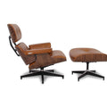 Meseo Cognac Lounge Chair and Ottoman featuring vintage-inspired leather and mid-century modern design, side profile view
