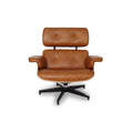 Meseo Cognac Lounge Chair and Ottoman in vintage-inspired semi-aniline cognac leather, showcasing mid-century modern elegance and comfort.