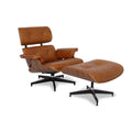 Meseo Cognac Lounge Chair and Ottoman in vintage-inspired leather, showcasing mid-century modern design and comfort.