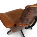 Meseo Cognac Lounge Chair and Ottoman with vintage-inspired semi-aniline cognac leather upholstery, showcasing mid-century modern luxury.