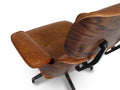 Meseo Cognac Lounge Chair and Ottoman with vintage-inspired semi-aniline cognac leather upholstery, showcasing mid-century modern luxury.