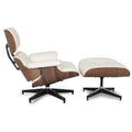 Meseo Cream Leather Lounge Chair and Ottoman featuring stylish design and soft cream leather upholstery.