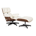Meseo Cream Leather Lounge Chair and Ottoman featuring mid-century modern design and supple cream leather.