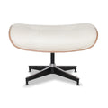 Meseo Cream Leather Lounge Chair and Ottoman ottoman with cream upholstery and sleek black base.