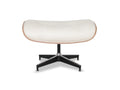 Meseo Cream Leather Lounge Chair and Ottoman ottoman with cream upholstery and sleek black base.