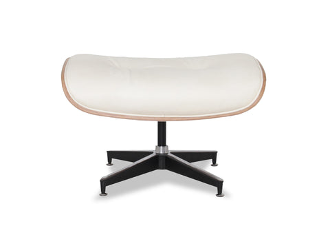 Meseo Cream Leather Lounge Chair and Ottoman ottoman with cream upholstery and sleek black base.