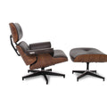 Meseo Dark Chocolate Leather Lounge Chair and Ottoman with walnut veneer and aluminum base