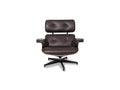 Meseo Dark Chocolate Leather Lounge Chair with walnut veneer and aluminum base, showcasing mid-century modern design.