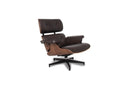 Meseo Dark Chocolate Leather Lounge Chair and Ottoman with wood finish and modern design.