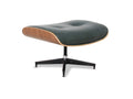 Meseo Royal Green Leather Lounge Chair and Ottoman ottoman with wooden trim and black base.