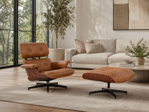 Fauteuil et repose-pieds Meseo Cognac